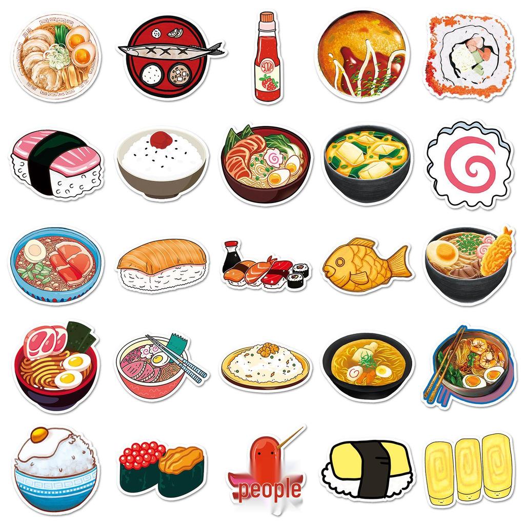 50 Japanese Food Graffiti Stickers - Waterproof DIY Cartoon Stickers for Water Bottles and Suitcases