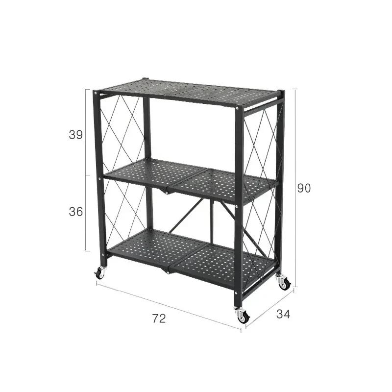 Installation-Free Multilayer Bookshelf Multifunctional Floor Type Microwave Oven Rack Foldable Movable Living Room Storage Rack