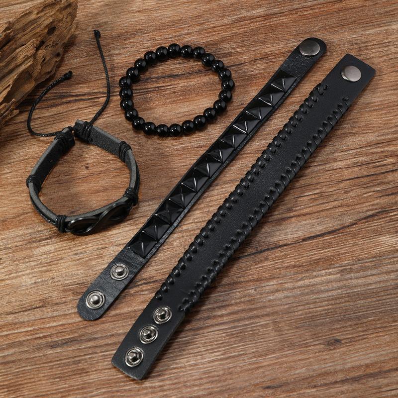 New Hot-selling 8-character Alloy Accessories Four-piece Cowhide Bracelets, Jewelry