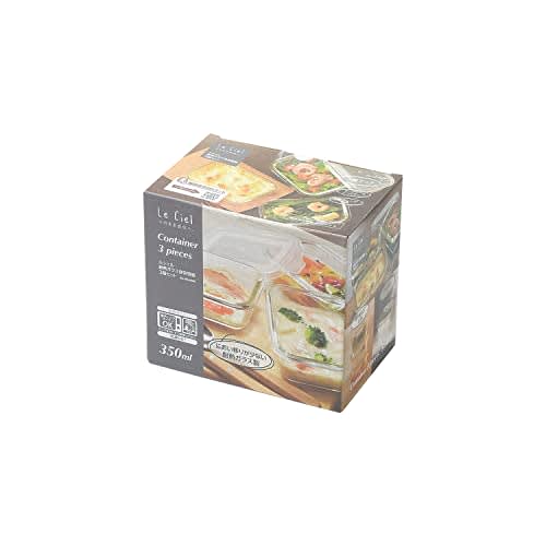 Pearl Metal Heat-Resistant Glass Storage Containers, 350ml, Set of 3, Square, Le Ciel, HB-6466