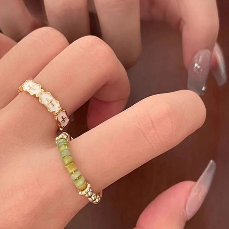 2024 Spring New Vintage Enamel Adjustable Ring For Women Geometric Style Fingerwear