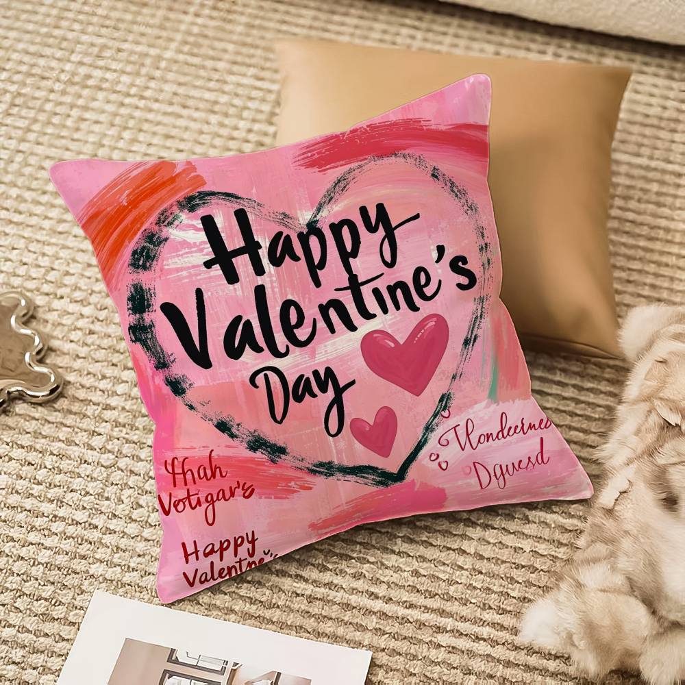 Happy Valentine's Day Pillow Case Anti-dustmite Invisible Zipper Sofa Bed