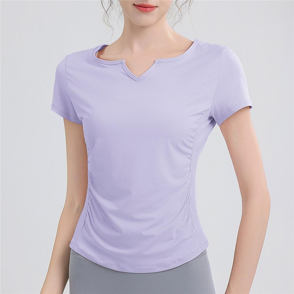 New Pleated Yoga Top Women's V-neck Sports Fitness Short T-shirt Outdoor Sports Running Quick Drying Short Sleeved Shirt