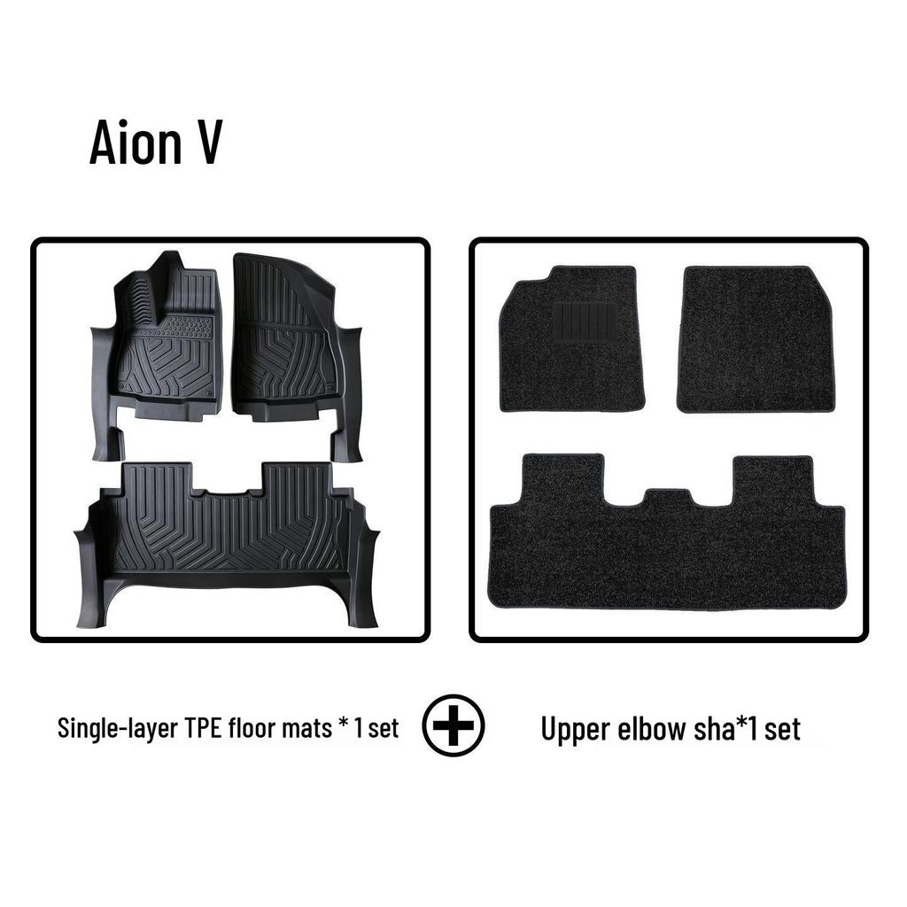 Eco-Friendly TPE Floor Mats for GAC AION V: Odorless, Durable, Double-Layer, and Door Sill Wrap.