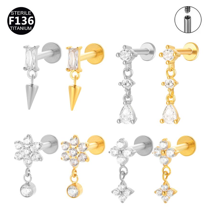 2024 F136 Titanium Flower Cone Pendant Chain Lip, Ear & Tragus Stud with Internal 0.9 Thread