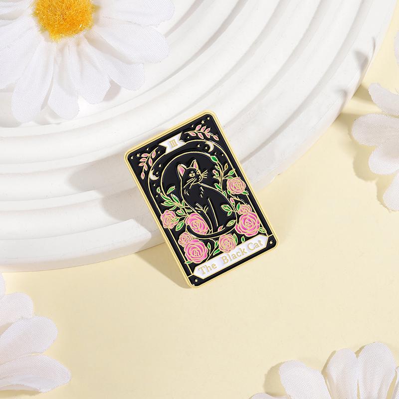The Black Cat Tarot Enamel Pins Custom Night Sky Rose Brooches Lapel Badges Clothes Animal Jewelry Gift for Kids Friends