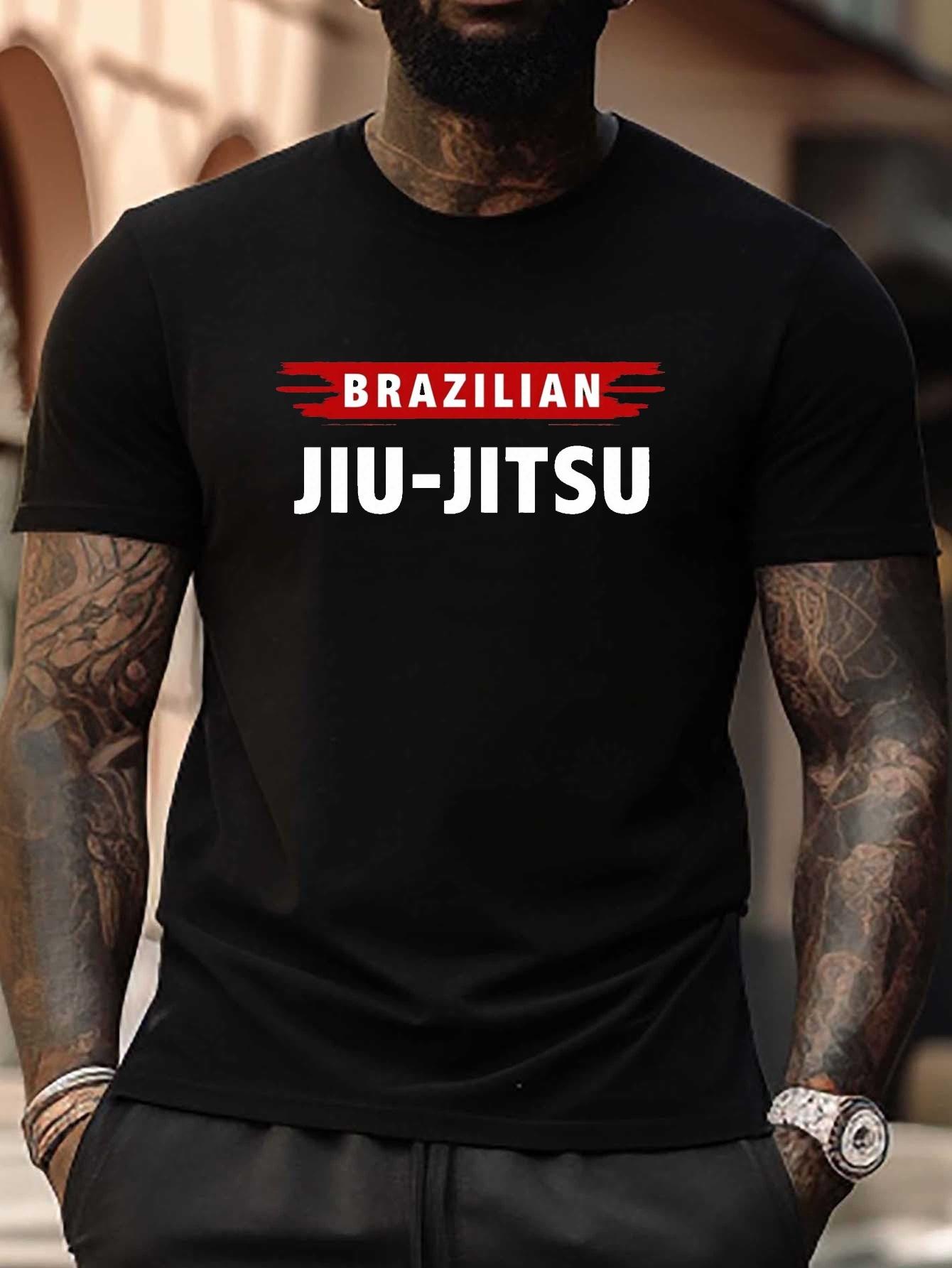 Brazilian Jiu-Jitsu Bold Graphic T-shirt - Plus Size Geometric Print Martial Arts Tee L