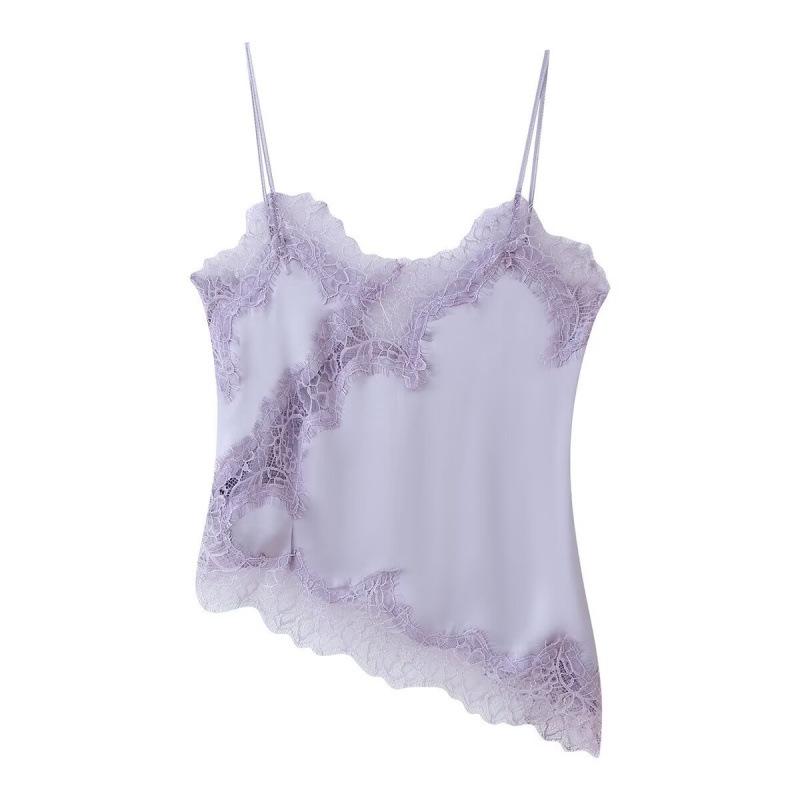 European and American Women's Lace Trimmed Lingerie-Style Top - Trendy Fashion Style.