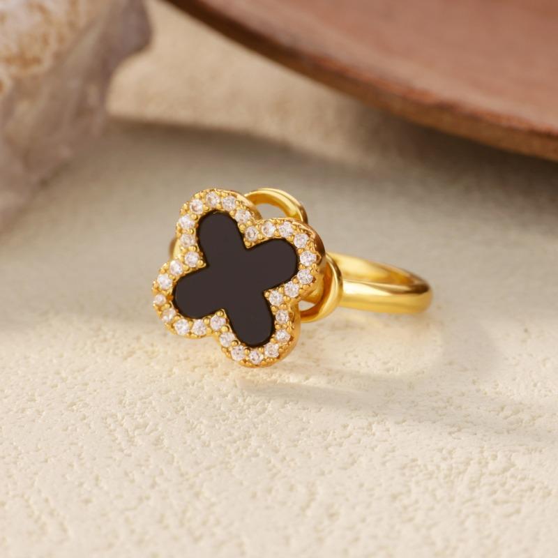 Four-leaf clover rotatable copper-plated real gold ring women's fashion versatile ring light luxury jewelry