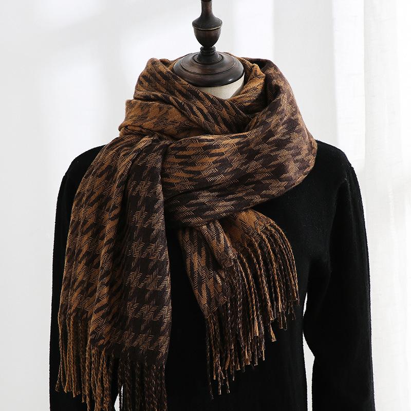 Fashion Plaid Scarf Women's New Autumn and Winter Sweet Imitation Cashmere Scarf Thickened Warm Shawl