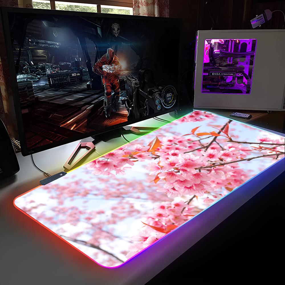 Cherry Blossom Scenery Mouse Pad RGB Backlit Mouse Pad Laptop Mouse Pad Laptop Gamer Computer Desk Gaming Accessories