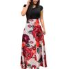 Women Short Sleeve Floral Printed Patchwork Prom Cocktail Large Swing Maxi Dress