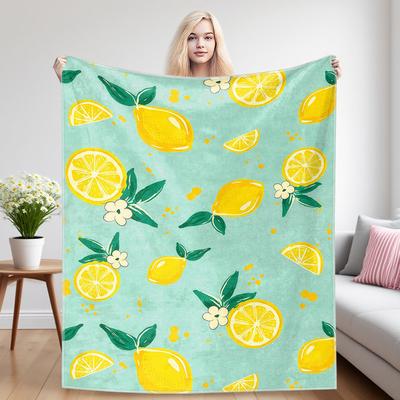 Mint Lemon Pattern Winter And Summer Dual-Use Comfortable Flannel Blanket, Soft And Sticky Sofa Cover Blanket, Exquisite Gift