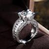 New Luxury Copper Color Round Zirconia Crystal Women Wedding Rings Brilliant Marriage Ceremony Bridal  Statement Zircon