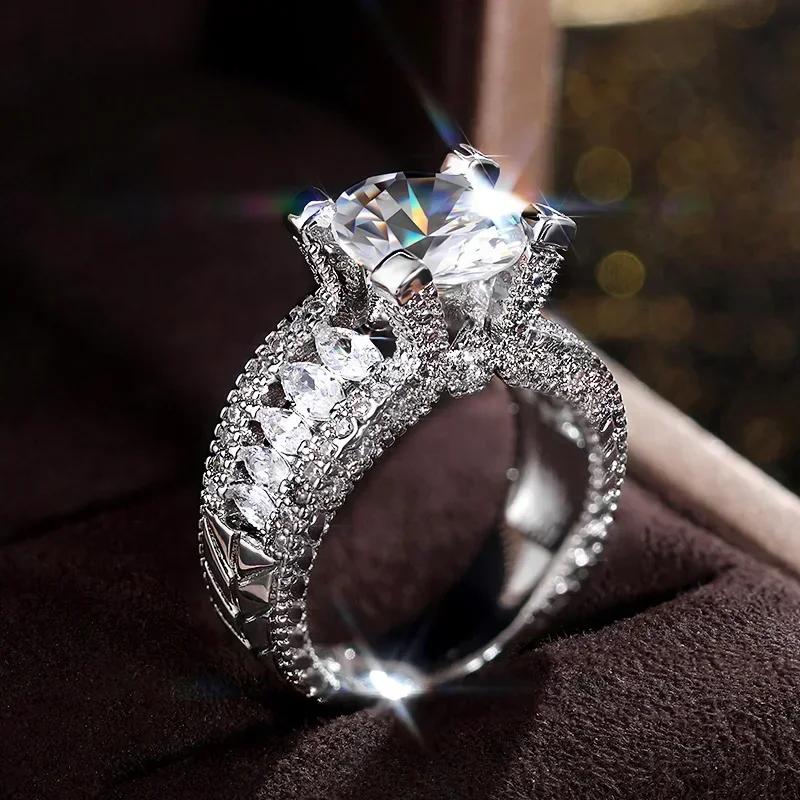 New Luxury Copper Color Round Zirconia Crystal Women Wedding Rings Brilliant Marriage Ceremony Bridal  Statement Zircon