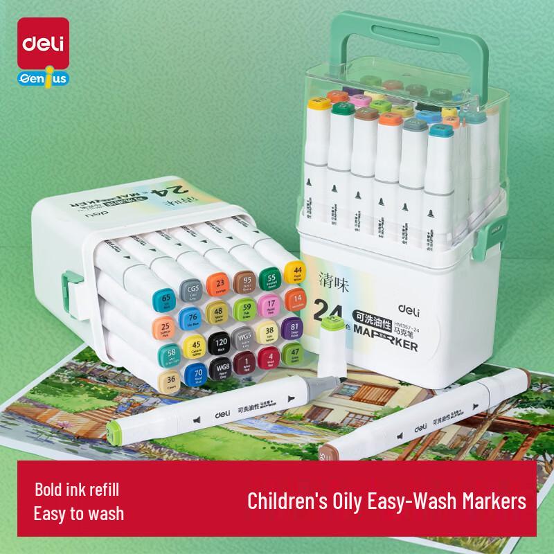 Deli 24-Color Dual-Tip Oil-Based Marker Set