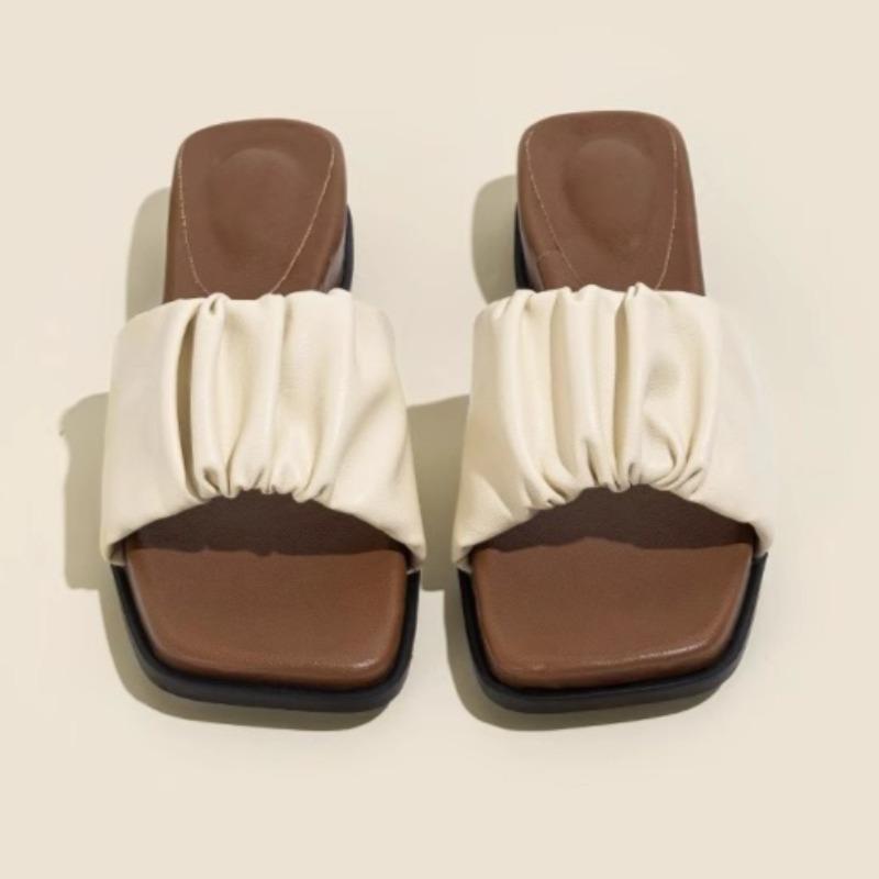 

Fashion Pleated Wedges Women Slippers Mid Heels Shoes Summer Casual Slingback Sandals 2025 Fashion Flip Flops Designer Beach Zapatillas 40 покинуть белый