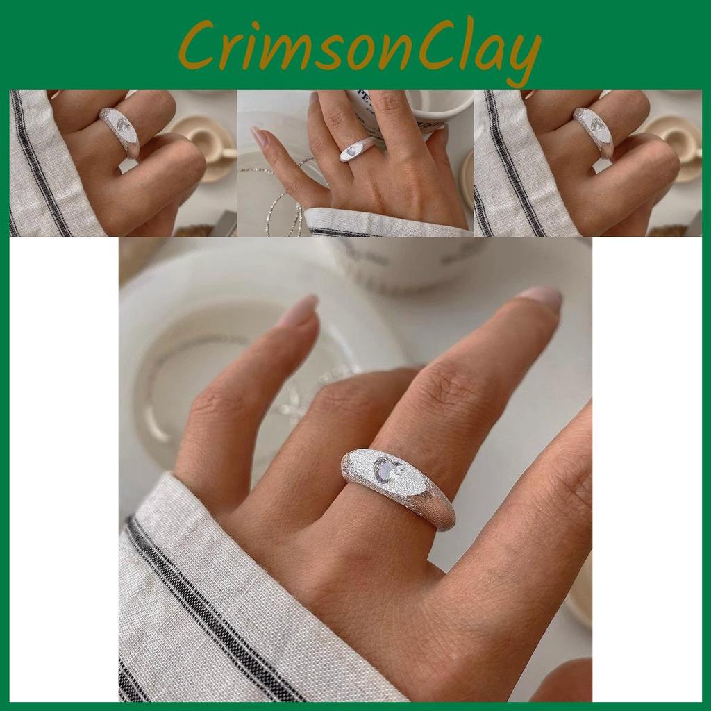 Heart Motif Chic Adjustable Ring For Women Featuring Sparkling Rhinestones