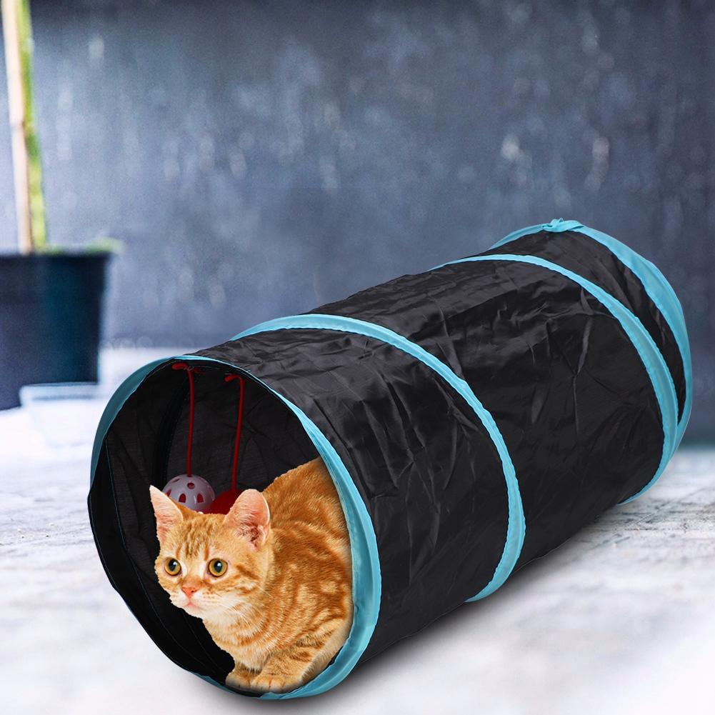 Collapsible Polyester Pet Cat Tunnel Tubes Toy with Crinkle Crackle Paper Peephole Rattle Ball Play Happy