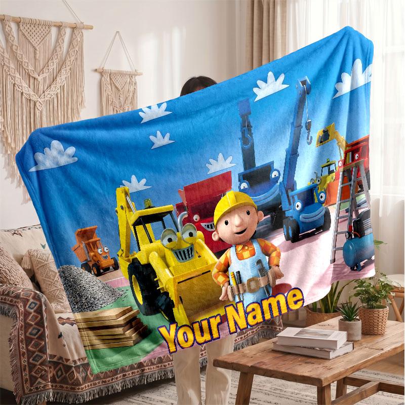 Bob der Baumeister Personalisierte Flanelldecke, Individuell Bedruckter Name, Warme Weiche Decke für Sofa Bett