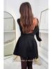 2025 Autumn High Neck Long Sleeve Black Short Dress for Women