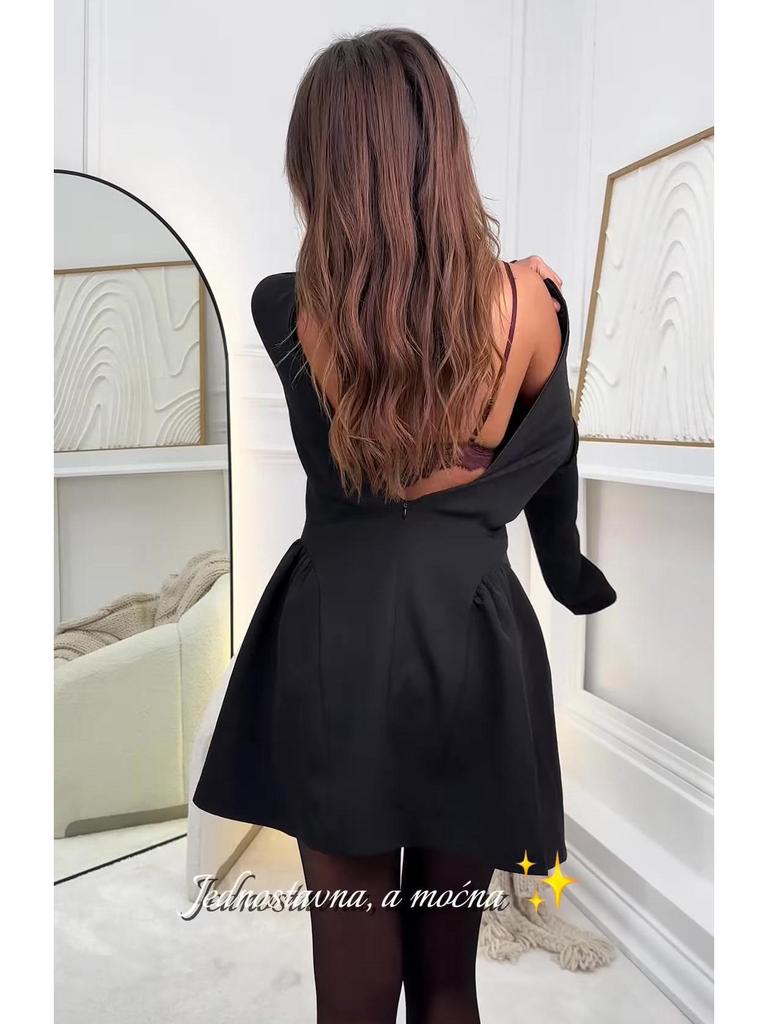2025 Autumn High Neck Long Sleeve Black Short Dress for Women