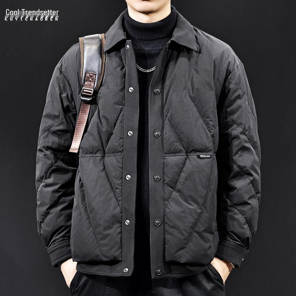 2025 Men's Trendy Lapel Patchwork Down Jacket - Lightweight Autumn/Winter Brand with White Duck Down Liner, Plus Sizes Available