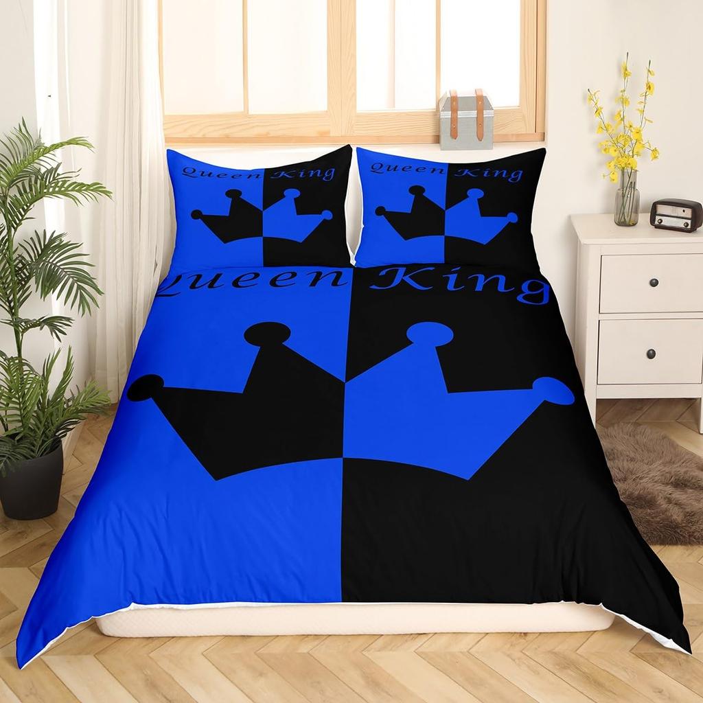 Crown Queen and King Couple Duvet Cover His and Hers Bedding Set Pink Comforter Cover Lover Romantic Valentine's Day Quilt Cover