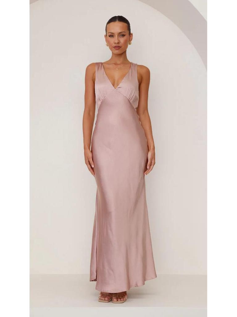 In Stock: 25th Anniversary V-Neck Slim Evening Dress - European & American Style, Solid Color