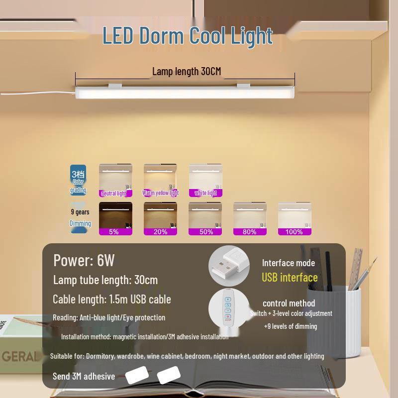 College Dorm LED Desk Lamp with Eye Protection and USB Charging