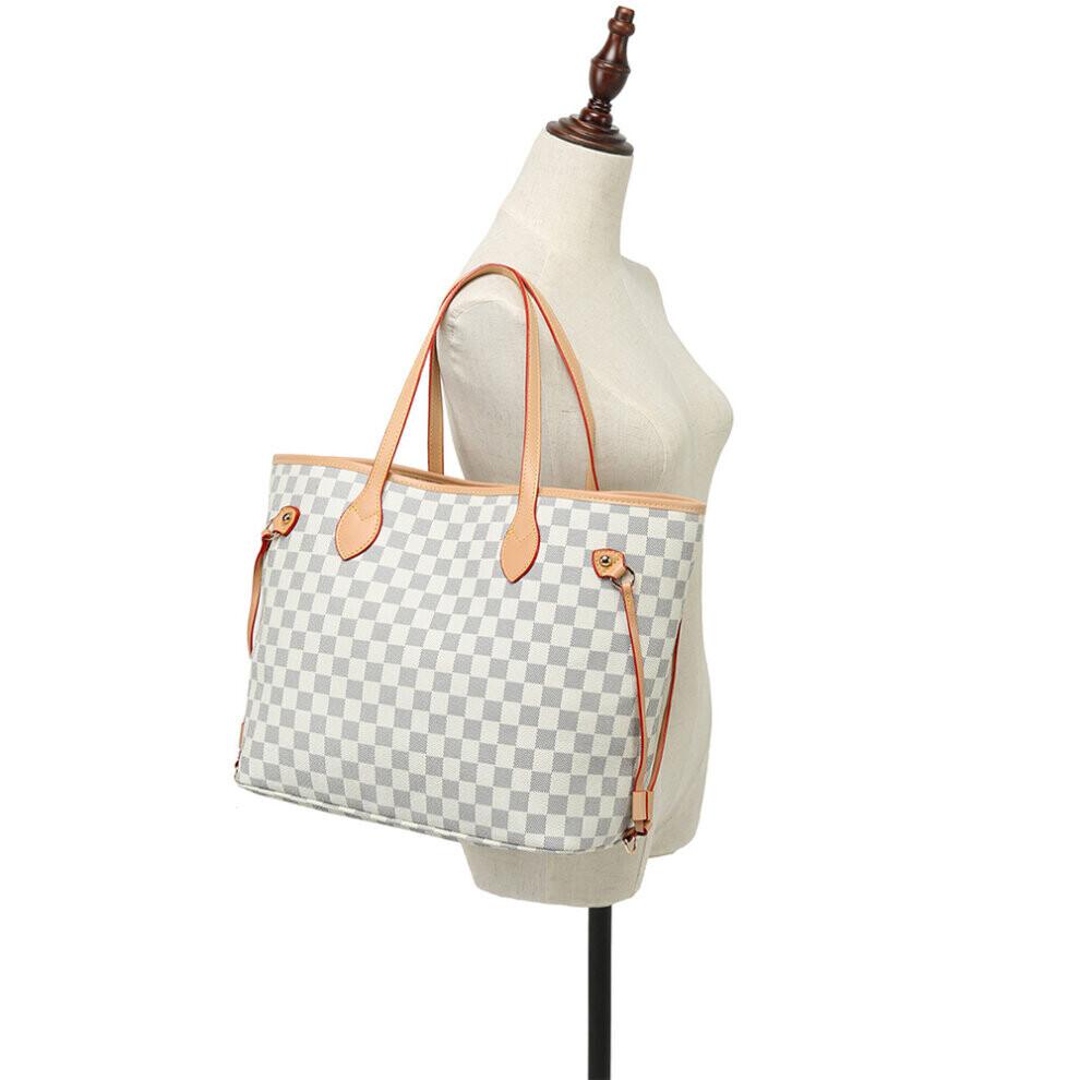 (Wit) Dames Ruitjes Tote Schoudertas Portemonnee PU Leer Handtas Tas Met Binnenzak