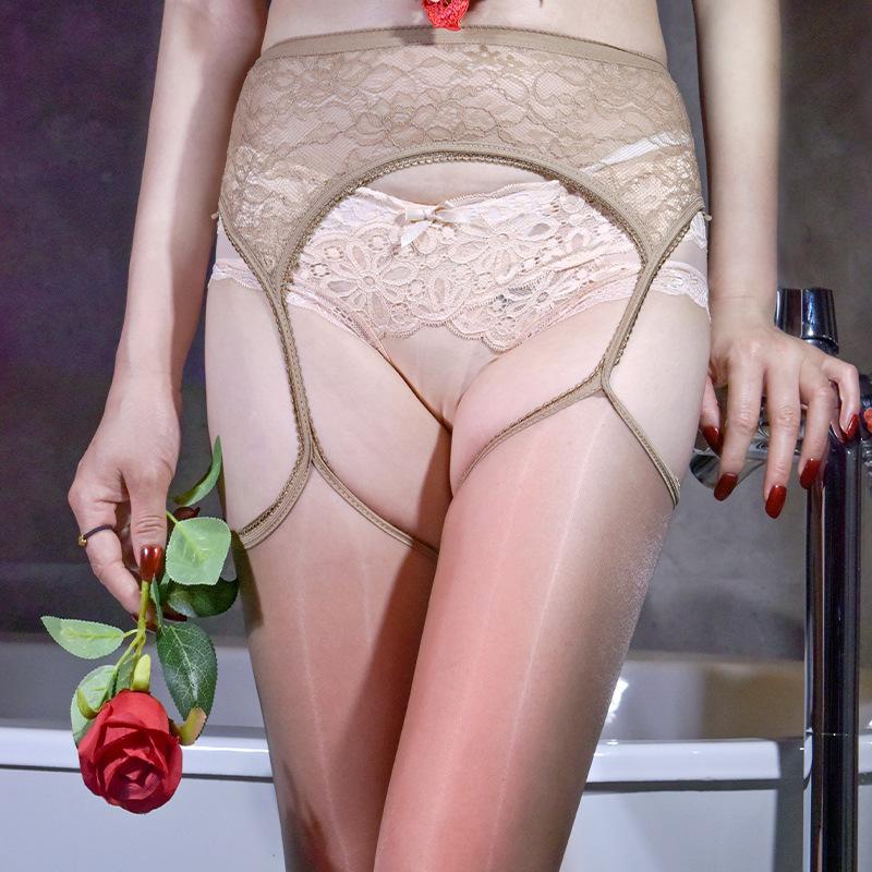 Aurora Spitze Strumpfhalter Einteiler Strümpfe Unsichtbare Strumpfhose Ultra-dünn Anti-Fadenbildung Hohl Schwarz Zehen Transparent Offener Schritt Seidig one size