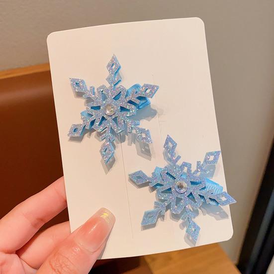 1 Pair Girls Hair Clip Blue White Snowflake Design Christmas Hair Pins Lightweight Hair Styling Tools Hair Accessories
