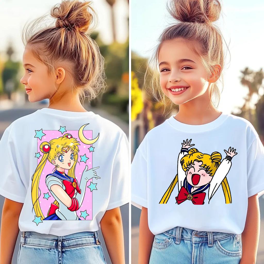 Sailor Moon Cartoon Printed Childrens Unisex Summer Loose Casual Short Sleeved Comfortable Tshirt Top
