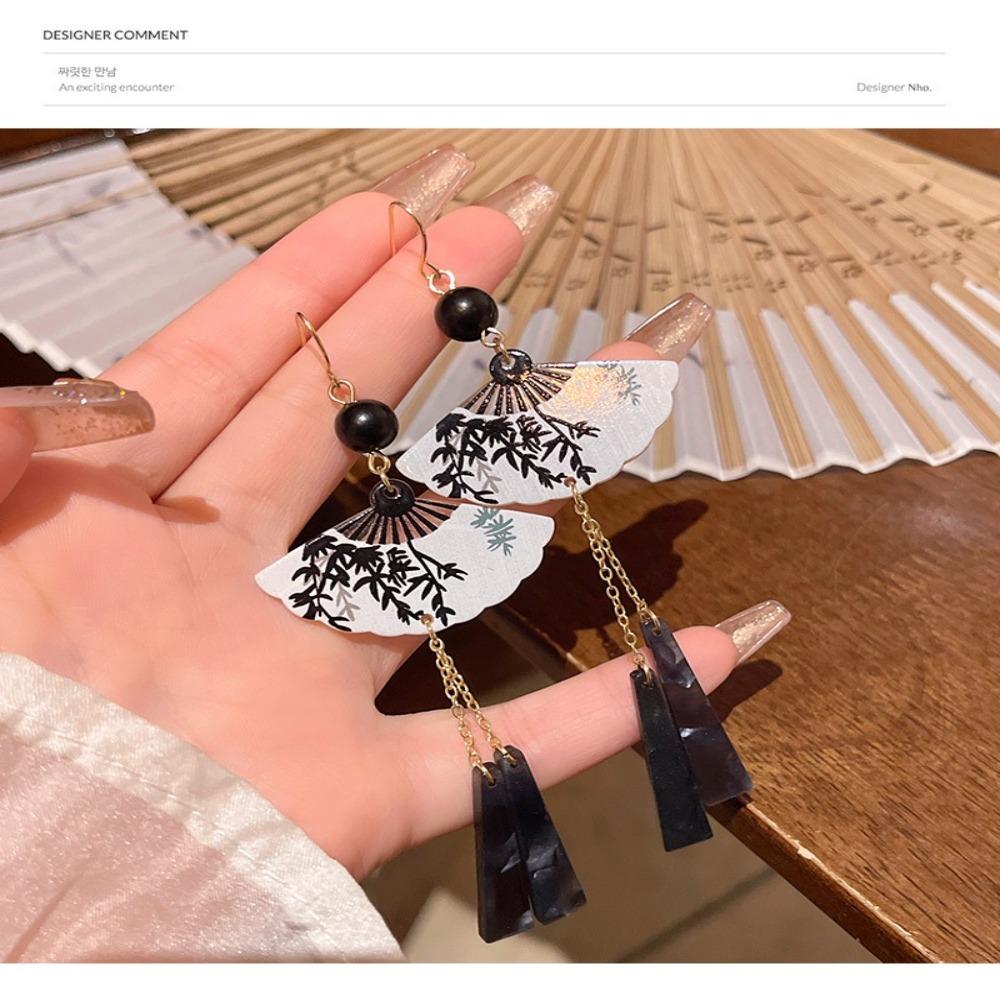 Hook Piercing Chinese Style Earrings Leaf Exaggerated Long Earrings Hipster