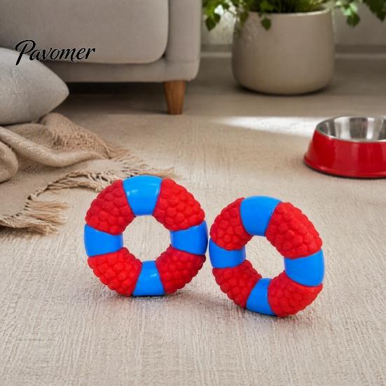 Soft Latex Dog Toys Lifebuoy Ring Toy, Squeaky Chew Teeth Puppy Teething Cleaning Toy for Aggressive Chewers, Interactive Pet Training Gifts Birthday