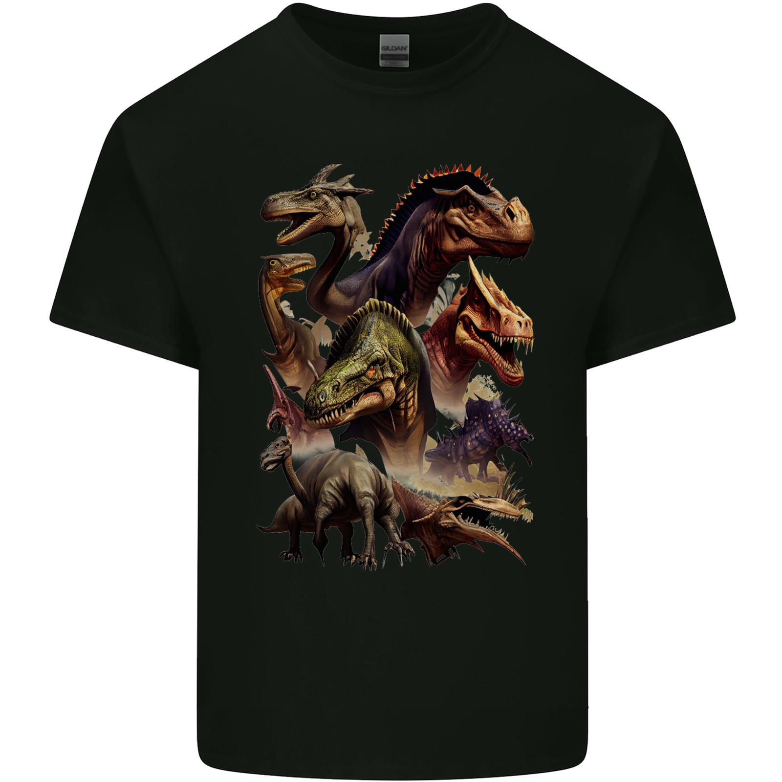 Dinosaur Collage T-Rex Raptor Dragons Mens Light Cotton T-Shirt S