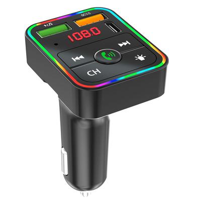 PDF2 USB A + Type C Car Fast Charger FM Transmitter Bluetooth-Compatible Hands Free Call MP3 Player with Ambient Light