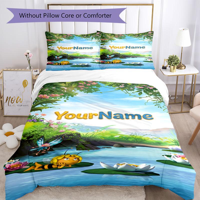 Biene Maja Customize Your Name Bedding Set Breathable Duvet Cover with Pillowcases Home Decoration Birthday Gift