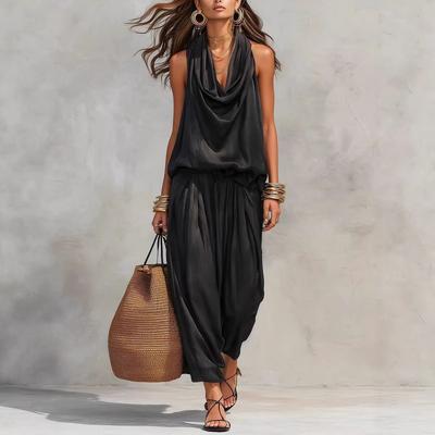 Traje casual elegante para mujer de color liso, cuello en V, fruncido en la cintura, volantes, hombros descubiertos, nuevo de primavera 2026