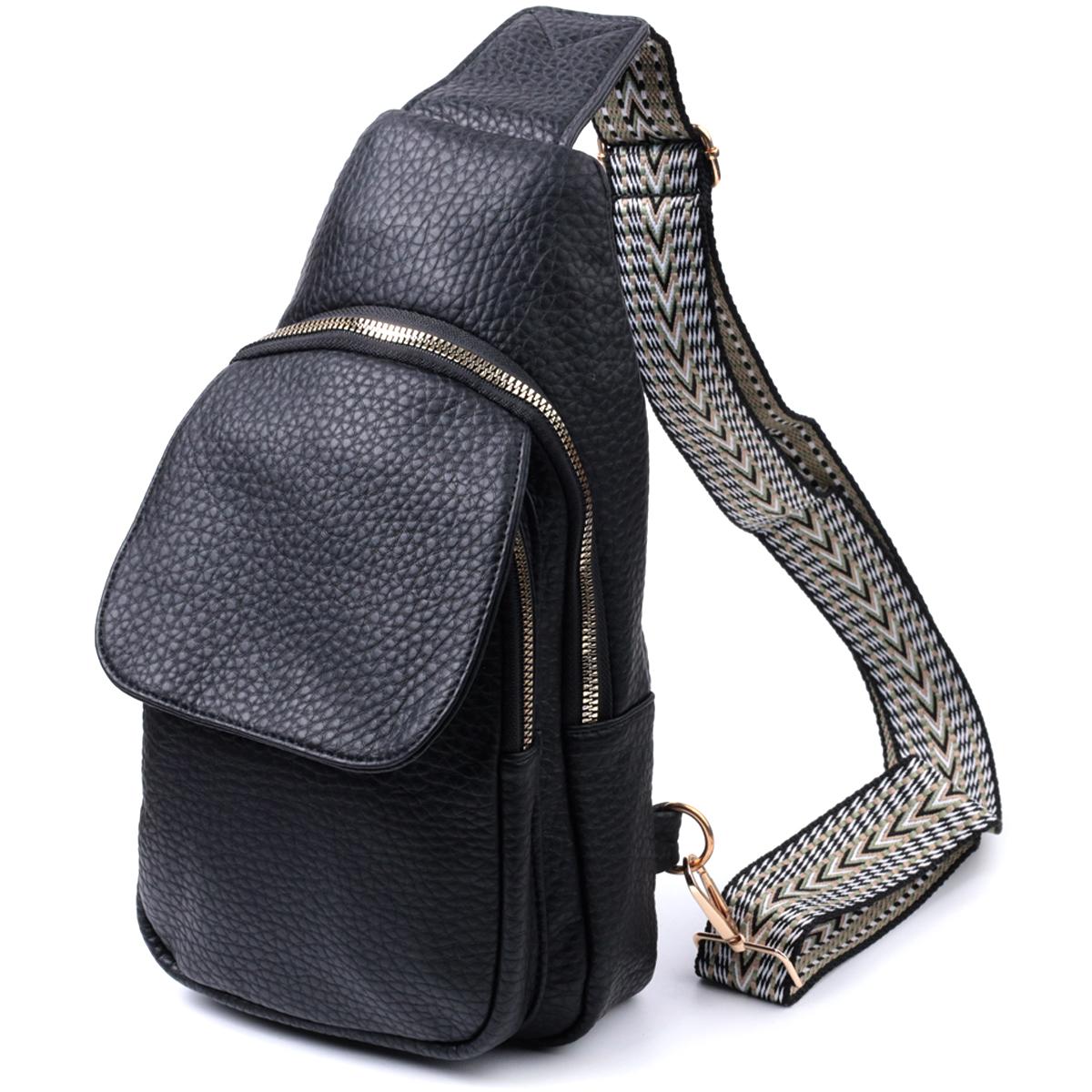 

Comfortable women s bag with one shoulder strap made of large-grain eco-leather VINTAGE Bag 22763 Black