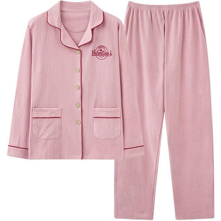 Double-sided 100% Cotton Pajamas Women's Spring and Autumn Long-sleeved Plus Size Cardigan Young and Middle-aged Ladies Cotton Suit Home Service