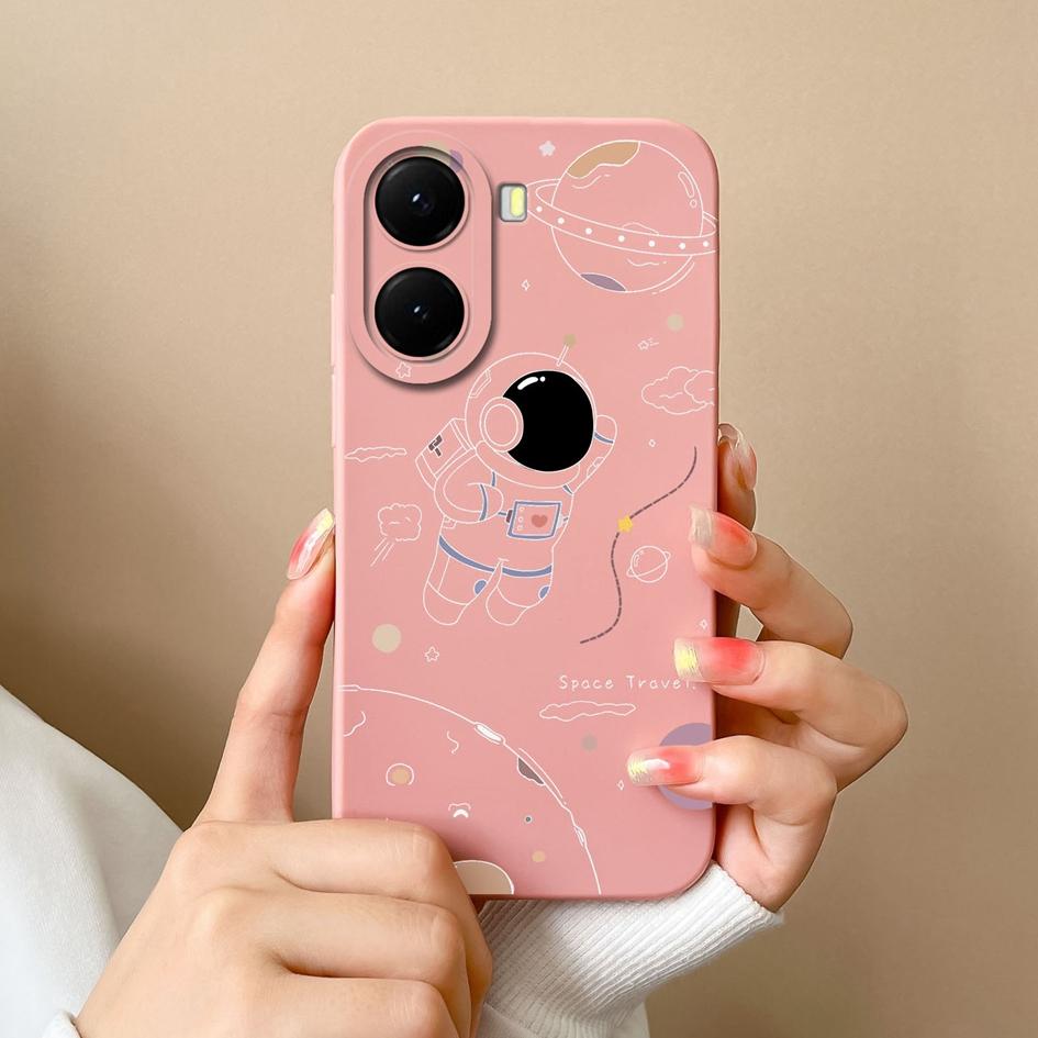 Krásný kreslený kryt s astronauty na telefon pro redmi 10 11 12 13 14C 14R měkký čtvercový tekutý silikonový protiskluzový kryt pro redmi 10 11 12 13 14C 14R