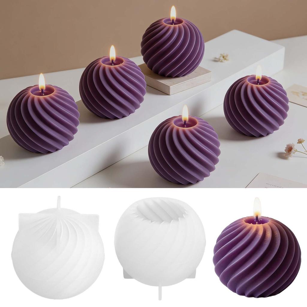 DIY Round Ball Scented Candle Silicone Mold Geometric Striped Spiral Sphere Resin Plaster Ornament Silicone Mold Home Decoration