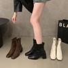 High heel square head French small short boots 2025 single boots winter thin boots Korean small ankle boots