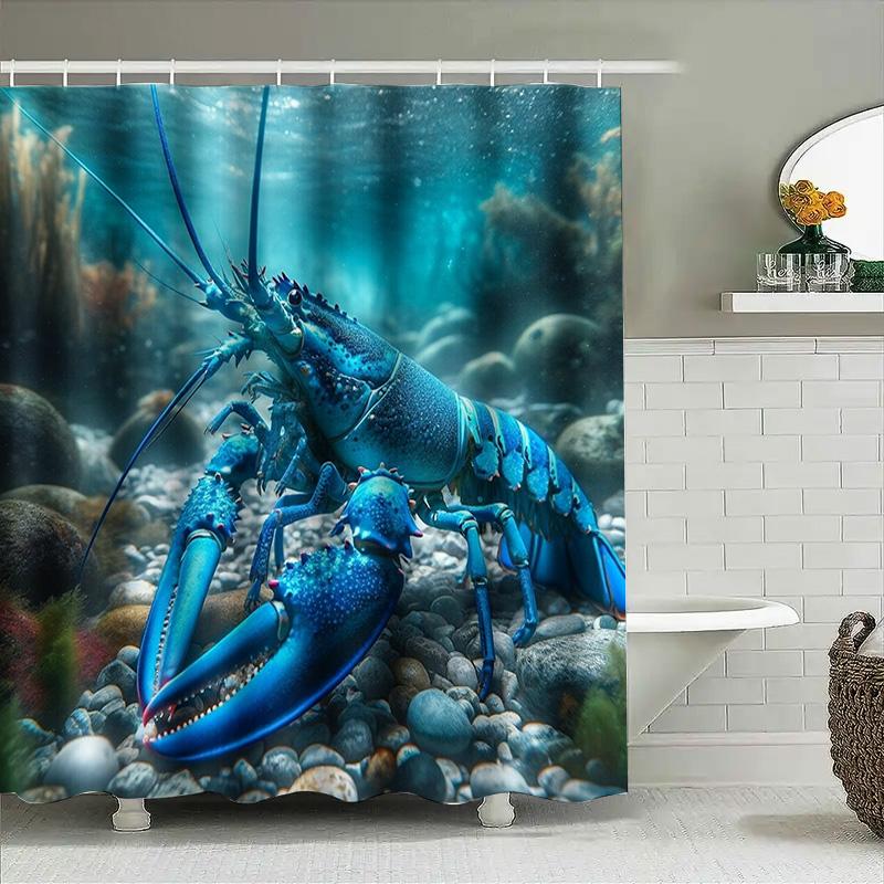 Underwater World Blue Lobster Shower Curtain Waterproof Fabric Printing For Bathrooms Decor