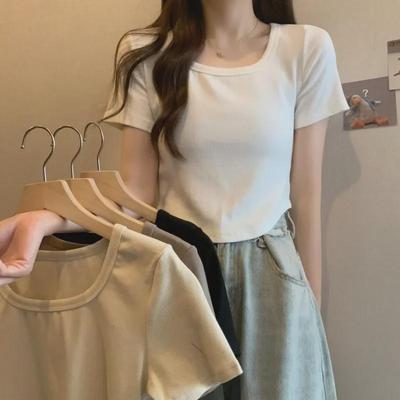 Women's Slim Fit Curved Hem Short-Sleeve Summer T-Shirt 2024