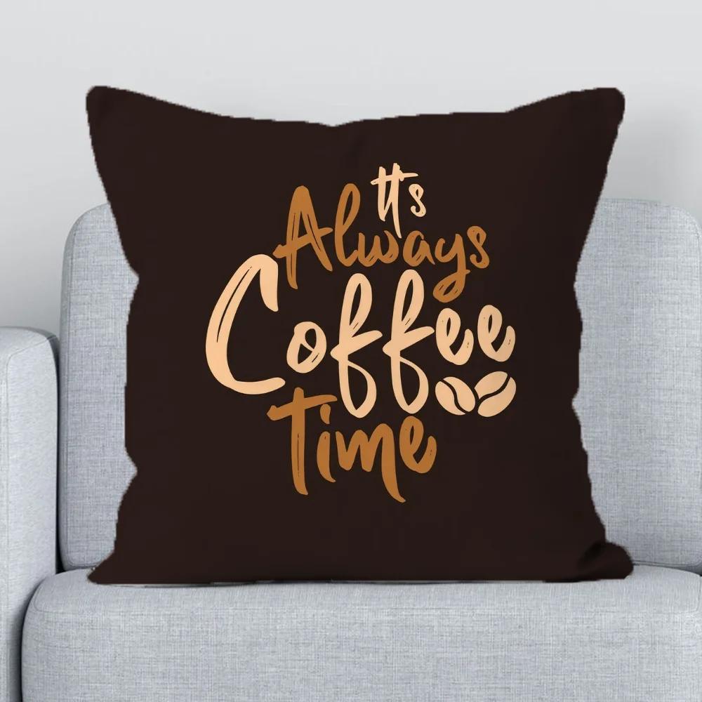 Coffee Time Covers for Bed Pillows Fall Decor Pillowcase Duplex Printing Cushion Cover  Short Plush Pillow Hugs Decorative