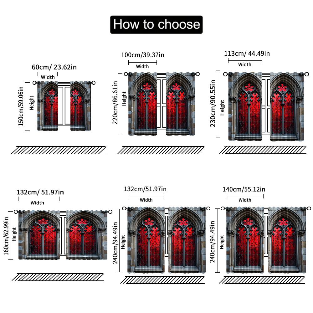 2pcs, 2D flat printing Curtains Gothic castle Versatile Polyester,Without Electricity Holiday Decorations Suitable for Party