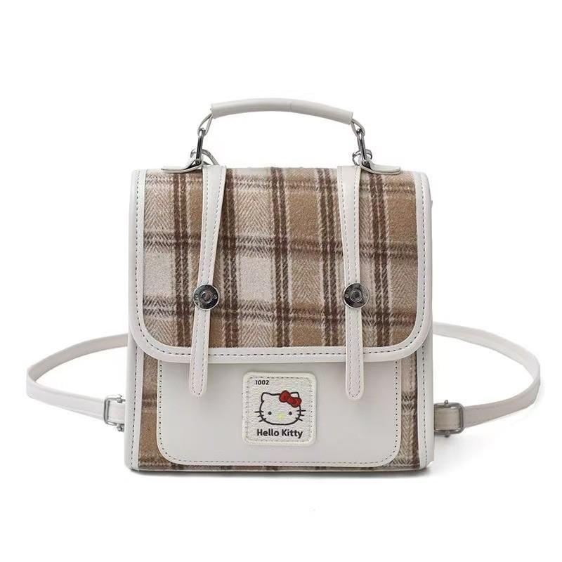 Hello Kitty Girls Backpack With Plaid Pattern For School And Daily Use